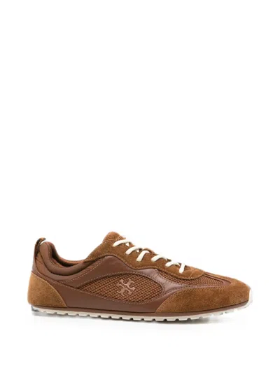 Tory Burch Field Sneaker In Suede And Mesh Cognac Color In Black