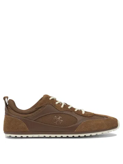 Tory Burch Field Sneaker In Suede And Mesh Cognac Color In Black