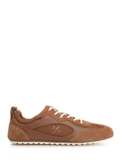 Tory Burch Field Sneaker In Suede And Mesh Cognac Color In Brown