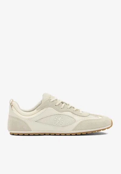 TORY BURCH FIELD SUEDE AND MESH LOW-TOP SNEAKERS