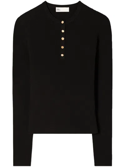 Tory Burch Fine-ribbed Jumper In Black