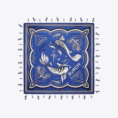 Tory Burch Fish Silk Square Scarf In Blue