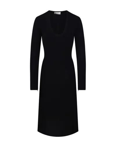 Tory Burch Fitted U-neck Viscose Midi Sweater Dress In Black
