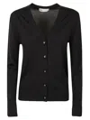 Tory Burch Fitted V-neck Cardigan With Decorative Buttons In Black