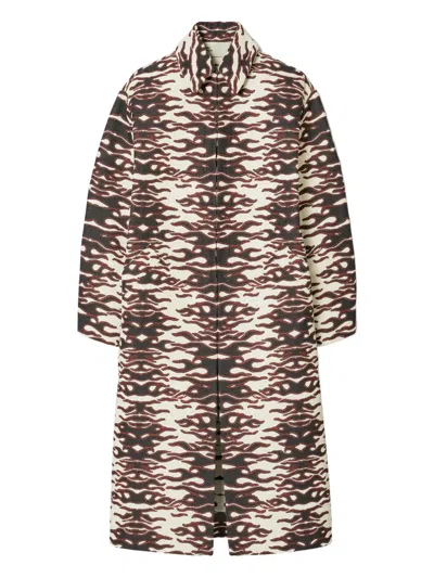 Tory Burch Flame-jacquard Coat In Black/red Flame Chenille Jacquard