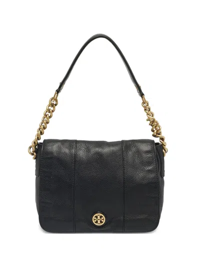 Pre-owned Tory Burch Flap Leather Shoulder Bag In Black