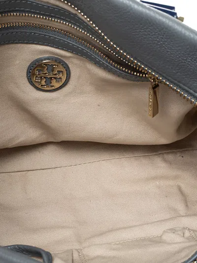 Pre-owned Tory Burch Flap-pocket Leather Tote Bag In Gray