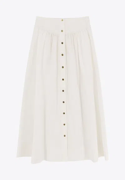 Tory Burch Stretch-cotton Poplin Midi Skirt In White
