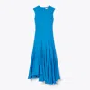 Tory Burch Flared Cotton And Silk-blend Midi Dress In Blue