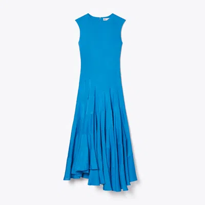 Tory Burch Flared Cotton Silk Dress In Blue