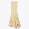 Tory Burch Flared Cotton Silk Dress In Pale Almond