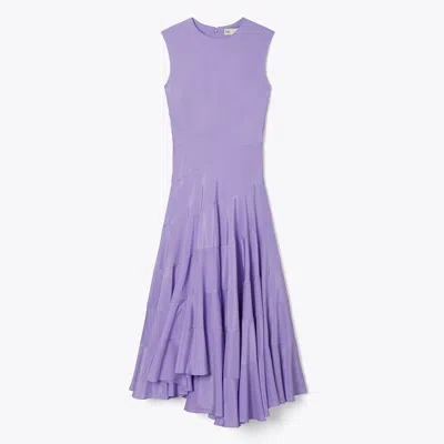 Tory Burch Flared Cotton Silk Dress In Purple