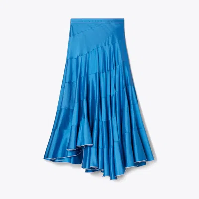Tory Burch Flared Silk Skirt In Blue