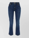 TORY BURCH FLARED STRETCH DENIM TROUSERS WITH CONTRAST STITCHING