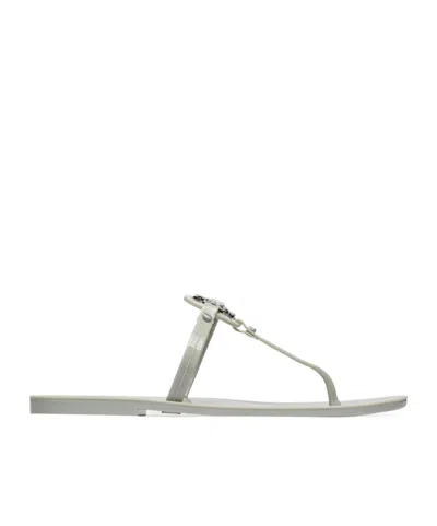 Tory Burch Flat Flip Flops In Feather Gray/silver
