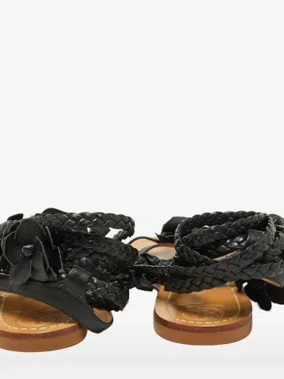 Pre-owned Tory Burch Flat Gladiator Sandals In Black