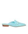 Tory Burch Flat Leather Slippers In Blue