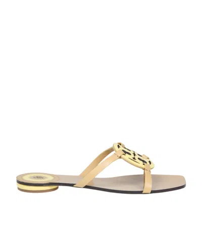 Tory Burch Flat Logo Sandals In Nude
