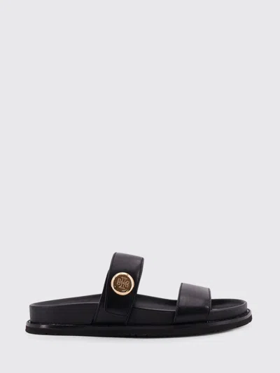 Tory Burch Romy Leather Double Strap Slide Sandals In Black