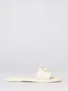 Tory Burch Double T Leather Medallion Slide Sandals In White