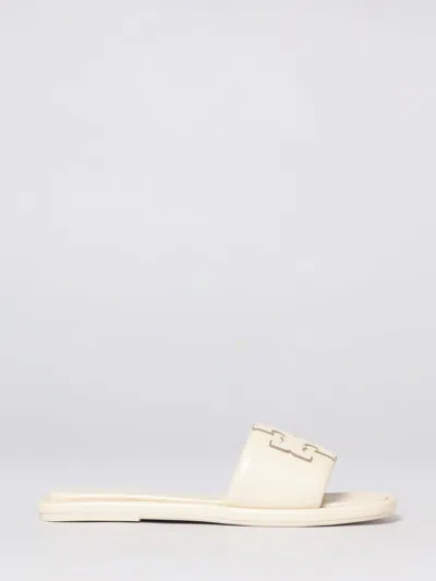 Tory Burch Double T Leather Medallion Slide Sandals In Dulce De Leche