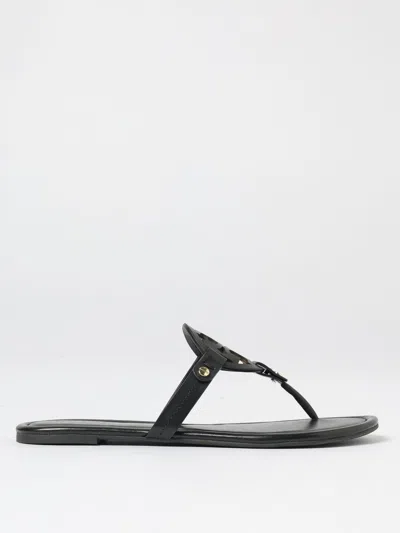 Tory Burch Leather Sandals With Logo On The Front In Black
