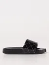 Tory Burch Double T Sliders Embellished Strap In 黑色