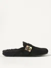 Tory Burch Mellow Logo Plaque Shearling Flat Mules In Black