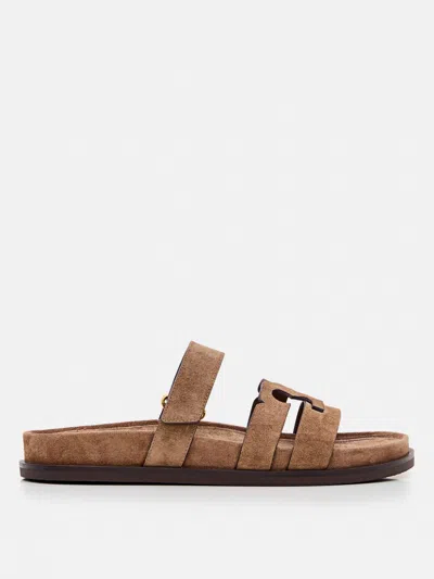 Tory Burch Ines Suede Triple-band Sport Mule Sandals In Brown