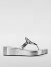 Tory Burch Miller Metallic Logo Wedge Thong Sandals In Silber
