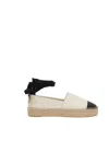 Tory Burch White Espadrilles With Metallic Logo On The Front And Ankle Strap In Leather Woman In Neutral
