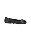 Tory Burch Logo-plaque Leather Ballerina Pumps In Black