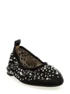 Tory Burch Black Ballet Flats With All-over Crystals Application In Tech Fabric Woman In Black