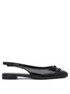 Tory Burch Bow Detail Round Toe Slingback Ballerina Shoes In Black