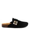 Tory Burch Mellow Suede Buckle Slide Mules In Black