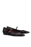 Tory Burch Black Ballet Shoes With Pointed Toe And Double T Motif In Patent Leather Woman In Nero Neri E Grigi