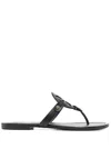 TORY BURCH 'MILLER' BLACK THONG SANDAL WITH TONAL LOGO IN LEATHER WOMAN