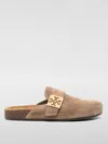 Tory Burch Mellow Logo Shearling Flat Mules In Beige