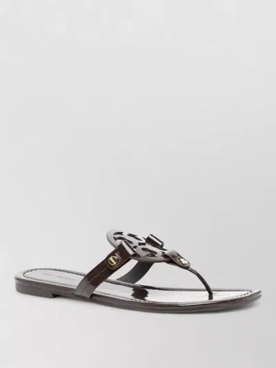Tory Burch Miller Signature Logo-plaque Leather Sandals In Brown
