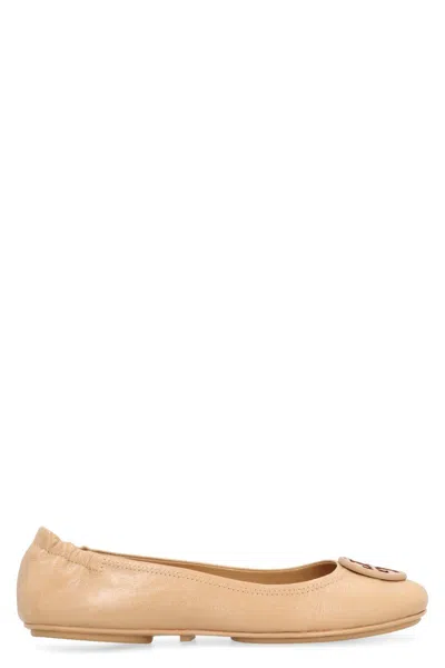 Tory Burch Minnie Leather Ballet Flats In Brown