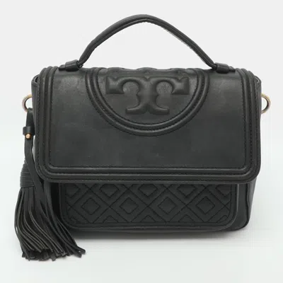 Pre-owned Tory Burch Fleming Black Leather Top Handle Bag