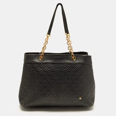 Pre-owned Tory Burch Fleming Black Quilted Leather Tote