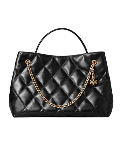 Tory Burch Fleming Carryal Quilted Leather Tote Bag In Black