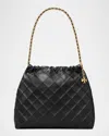 Tory Burch Fleming Chain Quilted Leather Hobo Bag In Black