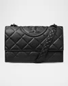 Tory Burch Fleming Convertible Grain Leather Shoulder Bag In Black/black