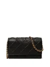 Tory Burch Fleming Soft Leather Wallet On A Chain In Black