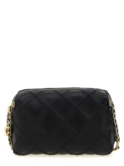 Tory Burch Fleming Black Diamond Quilted Shoulder Bag With Chain-link Shoulder Strap In Leather Woman