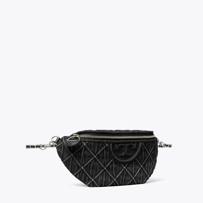 Tory Burch Fleming Denim Belt Bag In Black
