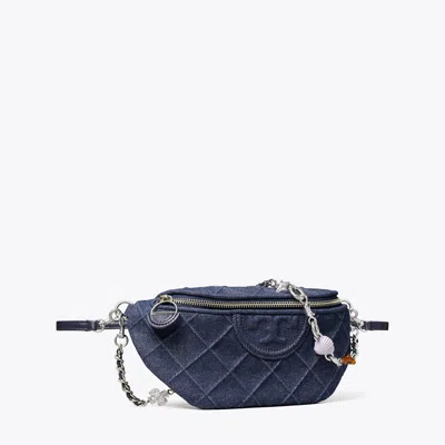 Tory Burch Fleming Denim Charm Belt Bag In Blue