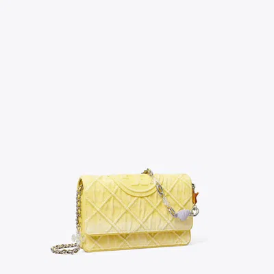 Tory Burch Fleming Denim Charm Chain Crossbody In Yellow